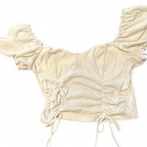 Cream Ruched Off-Shoulder Top